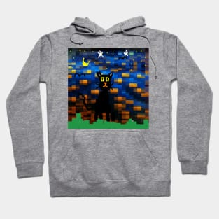 Pixel Night Cat Design on White Background Hoodie